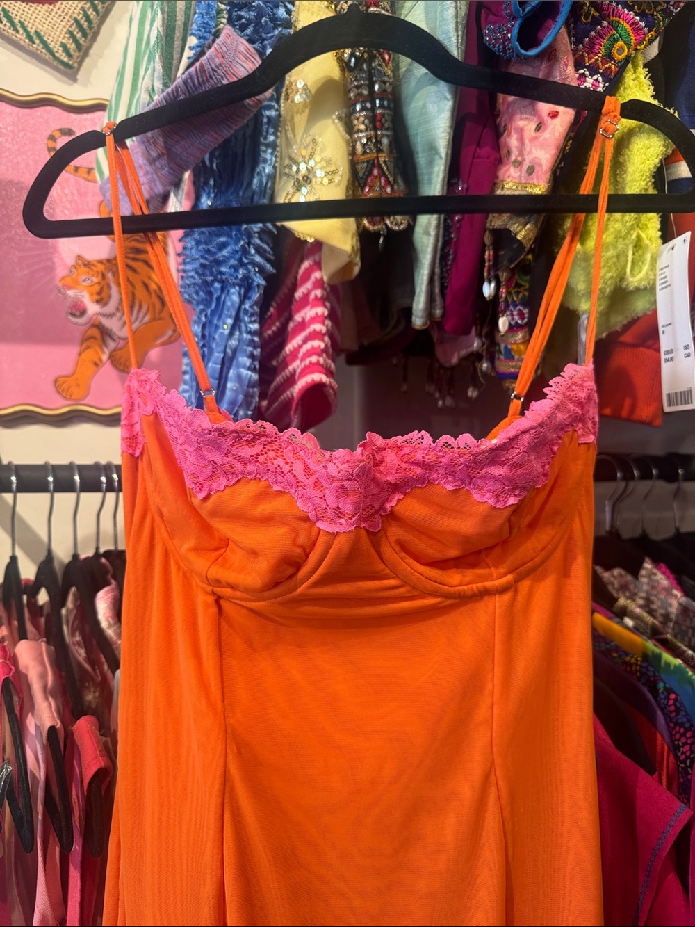 House of CB Orange Slip Dress with Pink Lace Trim & Corset Back-NWT - Picture 2 of 6
